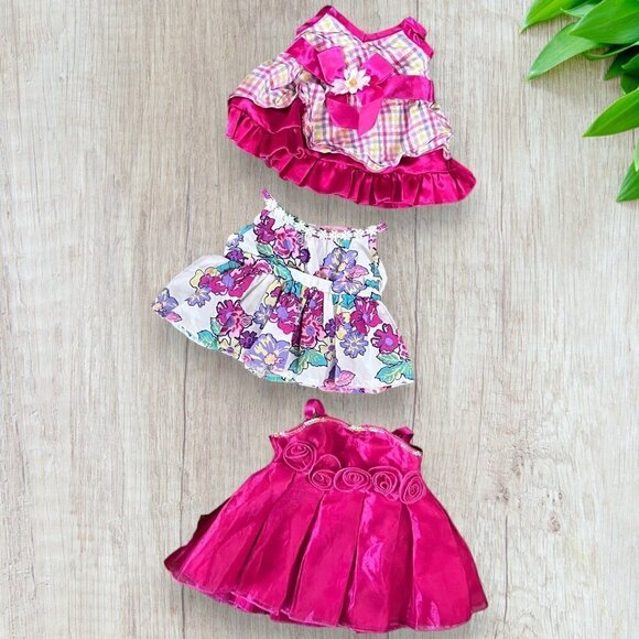 BUILD A BEAR ~Lot of 3 Dresses~ Clothes Outfit Pink Floral Skirt Dress Up - Picture 1 of 4